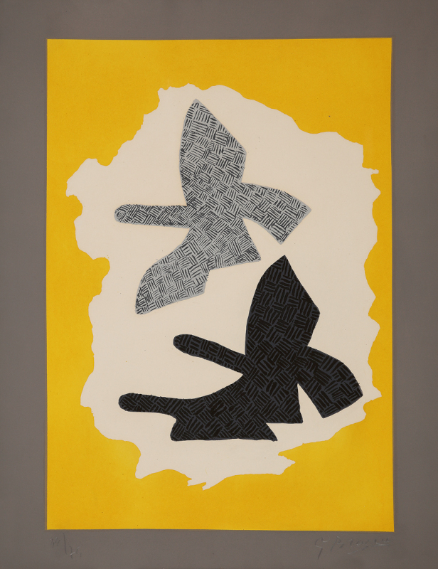 Georges Braque, Jacques Bosser. Pour un art poétique : Georges Braque. Les Trois Oiseaux en Vol. 1961, Gravure en couleurs , 73 × 56,5 cm, Tirage à environ 75 ex, Cat Raisonné Vallier