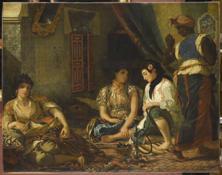 Delacroix (1798-1863) : Eugène Delacroix, Femmes d’Alger dans leur appartement. 1833-1834. Salon de 1834. Huile sur toile.180 x 229 cm. Musée du Louvre © RMN-Grand Palais (musée du Louvre) / Franck Raux