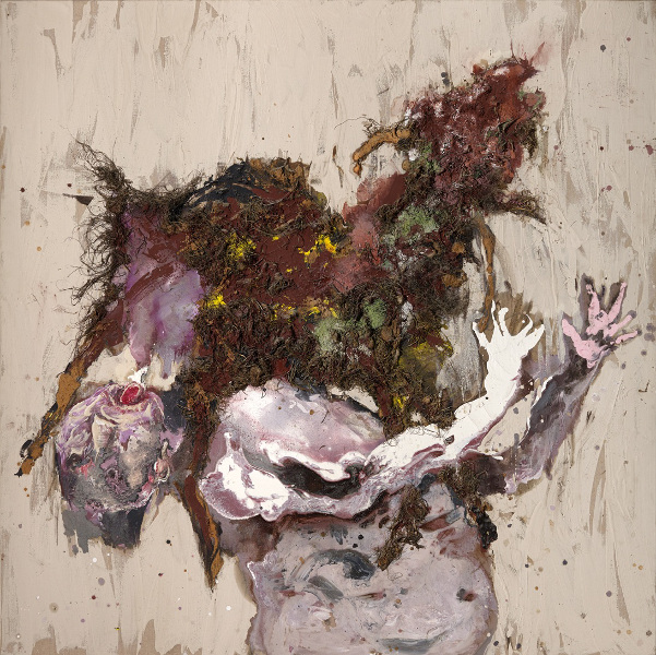Collection LGR : Paul Rebeyrolle, Amalthée rouge (la chèvre qui a nourri Jupiter), 1996, peinture sur toile et technique mixte, 180 x 180 cm © ADAGP, Paris, 2013. Photo F. Fernandez