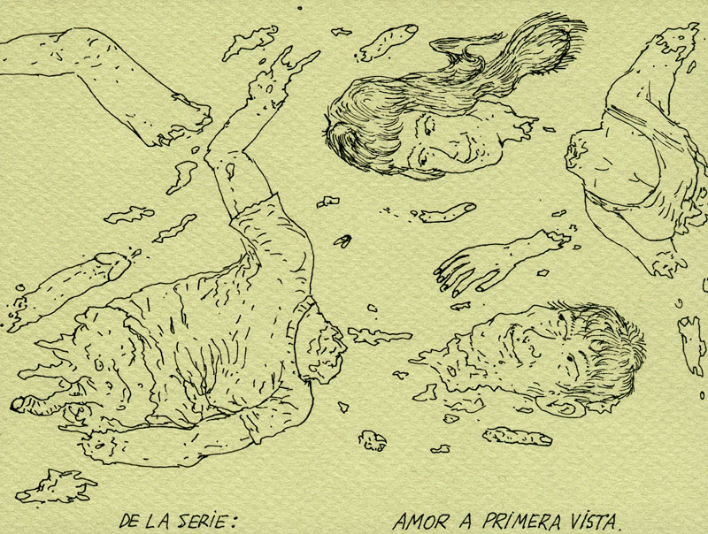 Álvaro Oyarzún – dessins : Amor a primera vista_2009, rotring sur papier,12,5 x 16 cm - courtesy Galerie Catherine Putman