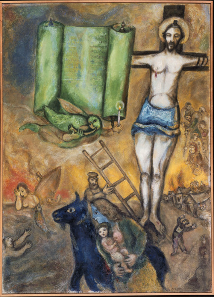 Chagall, de la poésie à la peinture : La Crucifixion en jaune, 1942 Huile sur lin 140 x 101 cm Centre Pompidou, Paris Musée national d’art moderne / Centre de création industrielle © Adagp, Paris 2016 