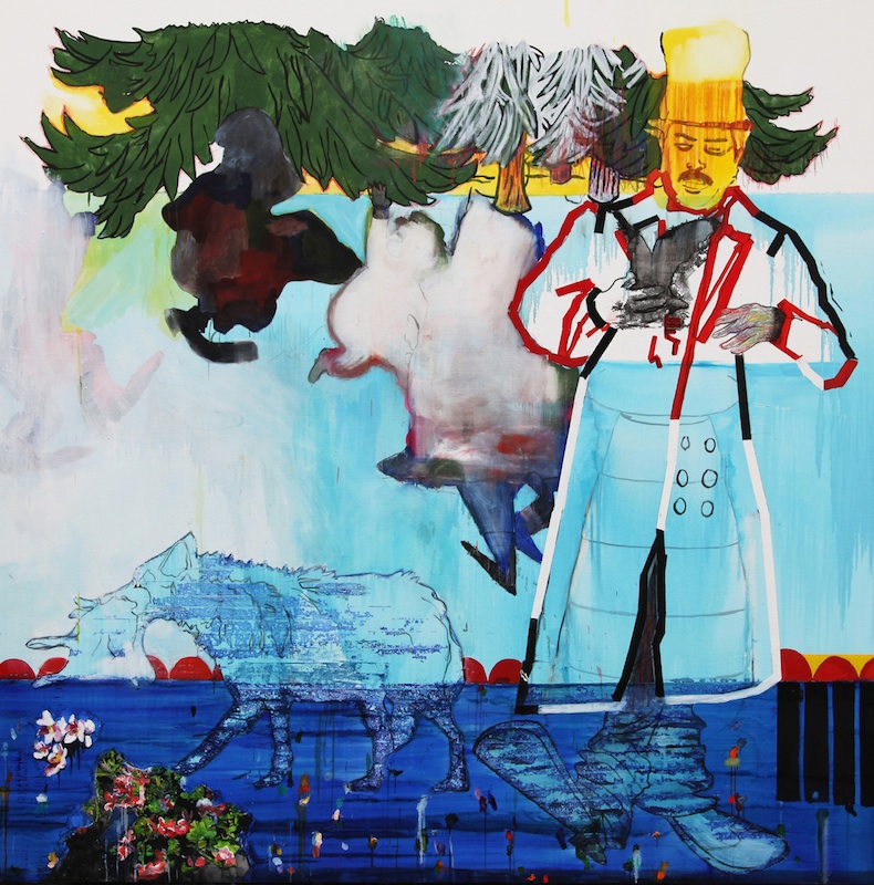 Florence Reymond – L’architecte et le loup : Le magicien, 2011, huile sur toile, 200 X 200 cm