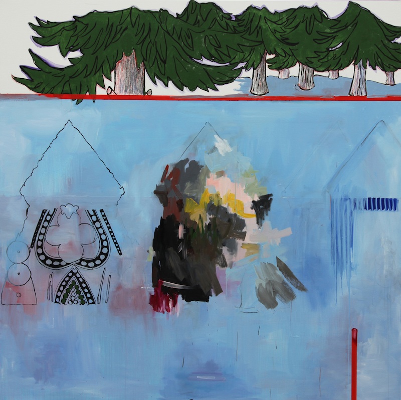 Florence Reymond – L’architecte et le loup : Ma maison ressemble à sa propriétaire, 2011, huile sur toile, 200 X 200 cm