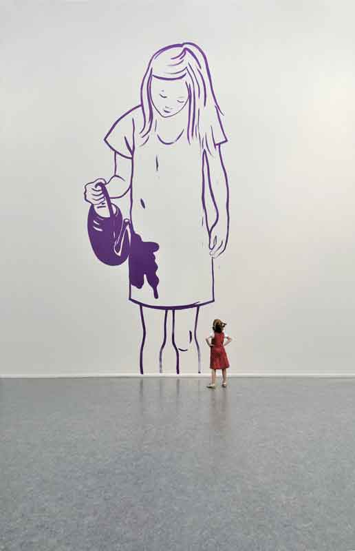 Quand je serai petite : 1-	Françoise Pétrovitch, La fille à l’arrosoir, dessin mural réalisé dans le hall du musée des beaux-arts, acrylique, 2010. Courtesy Françoise PETROVITCH - Hervé PLUMET. Galerie RX, Paris. 