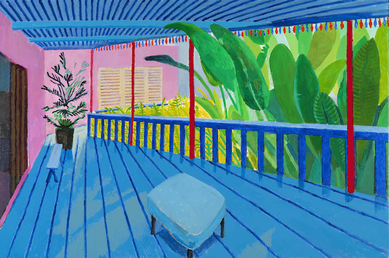 David Hockney : Garden with Blue Terrace 2015 Acrylic paint on canvas 1219 x 1828 mm Private collection © David Hockney
