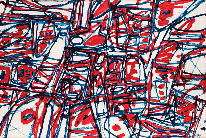 Jean Dubuffet. Le Cours des choses (en hommage à Jean-François Jaeger) : Jean Dubuffet. Mire G 177 (Boléro). 1983, acrylique sur papoer marouflé sur toile, 134 x 200 cm. © Jeanne Bucher Jaeger