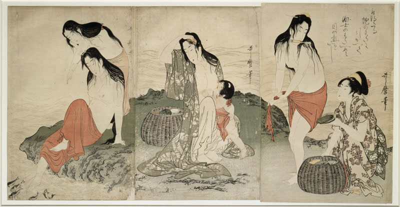 Miroir du désir - Images de femmes dans l'estampe japonaise : Kitagawa Utamaro (1753-1806) Les Pêcheuses d’abalones Époque d’Edo, 1797-1798, © RMN-Grand Palais (musée Guimet, Paris) / Thierry Ollivier