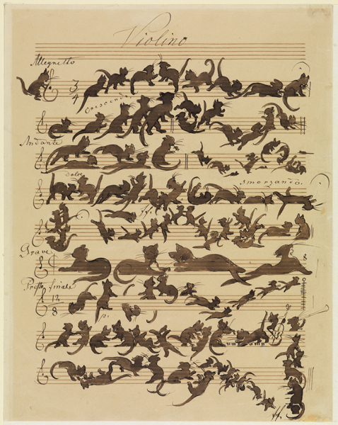 Musicanimale. Le Grand Bestiaire sonore : Moritz von Schwind. Symphonie des chats. 1868, partition. Staatliche Kunsthalle