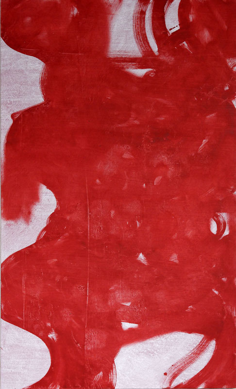 Jean-François Maurige. Tableaux 2007-2010 : Jean François Maurige, sans titre, 2009, huile et acrylique sur toile rouge, 73 x 61 cm, courtesy galerie Jean Fournier, crédit photographique : Laurent Ardhuin.