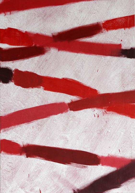 Jean-François Maurige. Tableaux 2007-2010 : Jean François Maurige, sans titre, 2008, huile et acrylique sur toile rouge, 107 x 75 cm, courtesy galerie Jean Fournier, crédit photographique : Laurent Ardhuin.