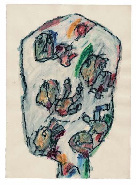 Dilasser, la vie des signes : Sans titre. Série Têtes, 1993. Acrylique et fusain sur papier. Collection particulière.  © ADAGP, Paris, 2016. 