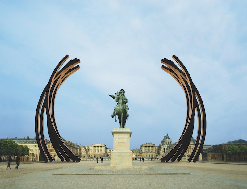 Venet à Versailles : Photomontages préparatoires pour l’exposition de sculptures de Bernar Venet à Versailles. Crédit photo: Archives Bernar Venet, New York
