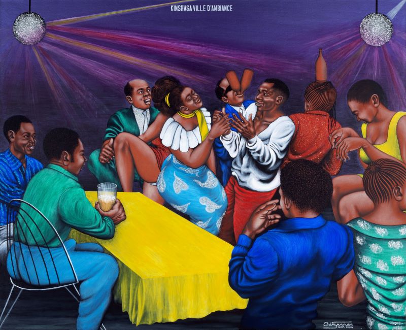 Chéri Samba dans la collection Jean Pigozzi. : Cheri Samba Kinshasa ville d'ambiance, 1994 Acrylique sur toile 122 x 147 cm