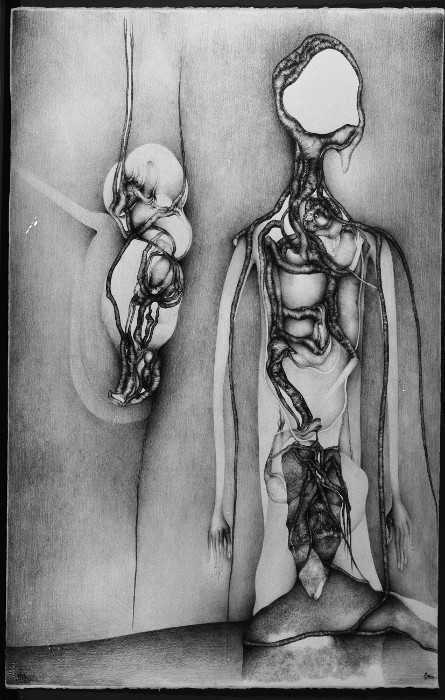 Fred Deux – Le Dessin à corps perdu : Autoportrait « Si seulement », 1982 Mine de plomb sur papier Arches 104 x 68 cm Achat avec l’aide du FRAM, 1990. ©Photographe Jean Bernard