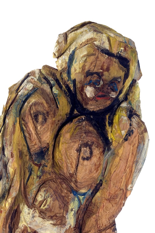 Coskun : Femme en jaune (détail), 2009, bois polychrome, 126 x 42 x 40 cm.