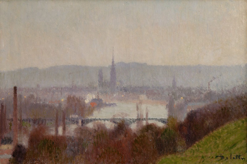 Ecole de Rouen. Les peintres impressionnistes et post-impressionnistes. : DELATTRE Joseph Rouen depuis la côte de Bonsecours, 1900, coll. Part