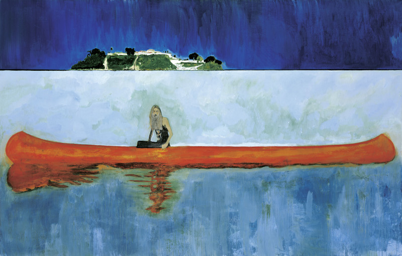 Peter Doig : 100 Years Ago (Carrera). 2001, huile sur toile, 229 x 359 cm. Centre Pompidou, Musée national d’art moderne/ Centre de création industrielle, Paris.