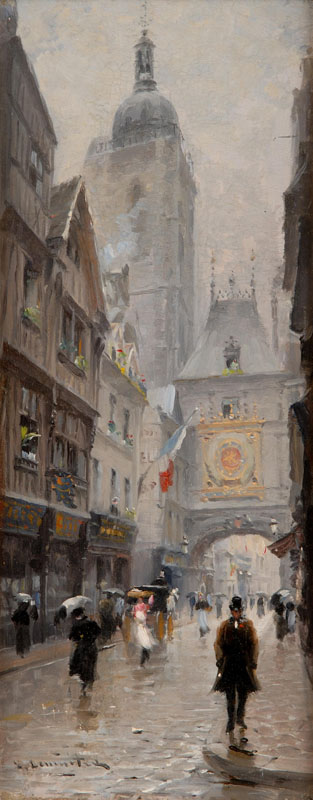 Ecole de Rouen. Les peintres impressionnistes et post-impressionnistes. : LEMAÎTRE Léon Jules Rue Gros Horloge, 1890/1892, coll. Part