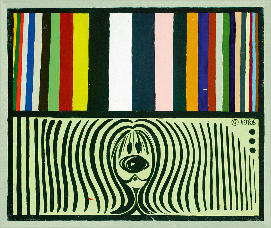 Libres Figurations - Années 80 : Nina Childress, Pollux chromatique, 1986, Acrylique et phospho sur toile, 46 x 55 cm, Collection de l’artiste © Adagp, Paris, 2021.