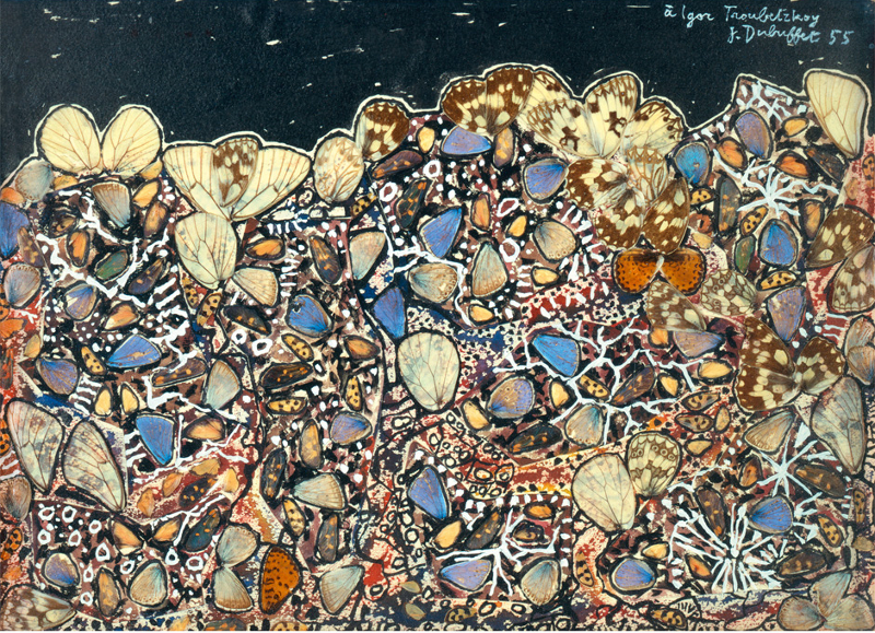 Jean Dubuffet. Métamorphose du paysage :  Paysage aux argus, 1955, Collage d'ailes de papillons, 20.5 x 28.5 cm, Collection Fondation Dubuffet, Paris, Foto: © Pro Litteris, Zurich