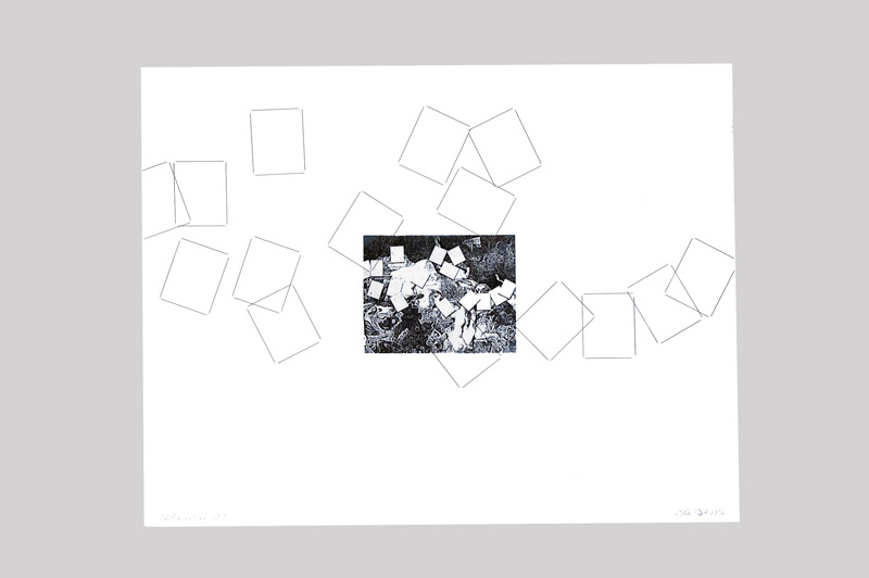 François Morellet : Défiguration n°9, 1988 crayon et papier transparent collé sur papier sous boîte plexi 50 x 64,5 cm