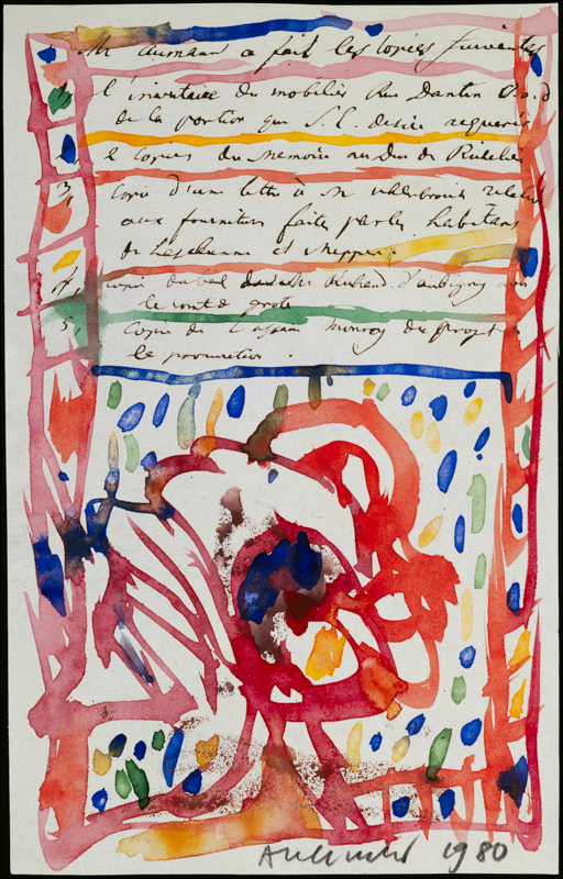 Écrire, c’est dessiner : Pierre Alechinsky, Pense-bête, 1980  © Adagp, Paris, 2021 Photo © Centre Pompidou, MNAM-CCI, Dist. RMN-Grand Palais / Philippe Migeat