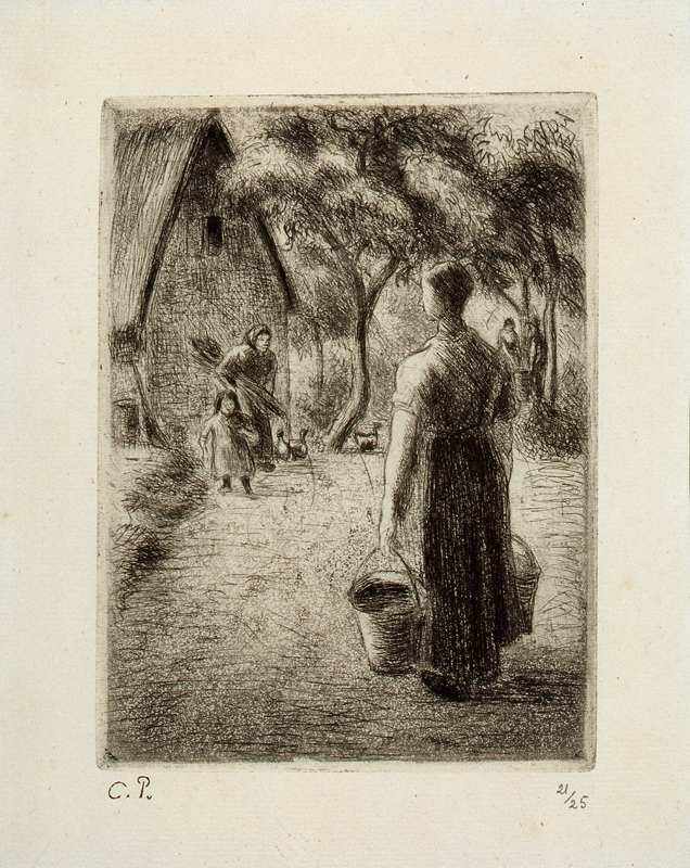 Camille Pissarro – Impressions gravées : Camille Pissarro, Paysanne portant des seaux, 1889, Eau-forte et aquatinte, Collection Musée Camille Pissarro, Pontoise