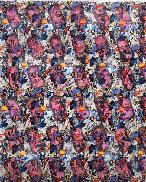 Claude Viallat : Sans titre n°276, 2013, acrylique sur tissue imprimé, 285 x 227 cm, Courtesy Galerie Daniel Templon, Paris et Bruxelles. Photo Pierre Schwartz