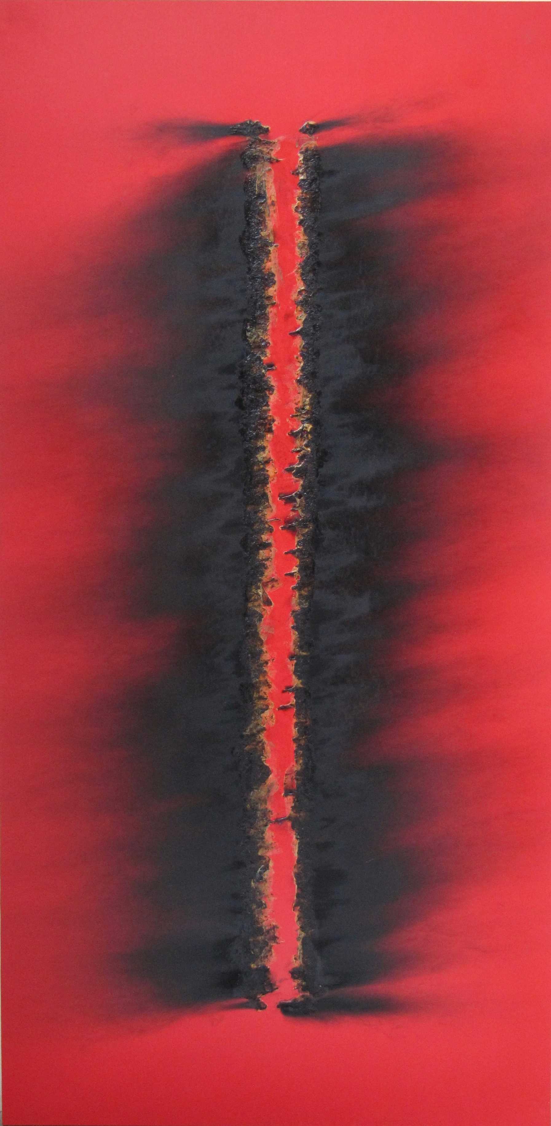 BRN 07  (1990, brûlis et acrylique sur bois, 195 x 97 cm)