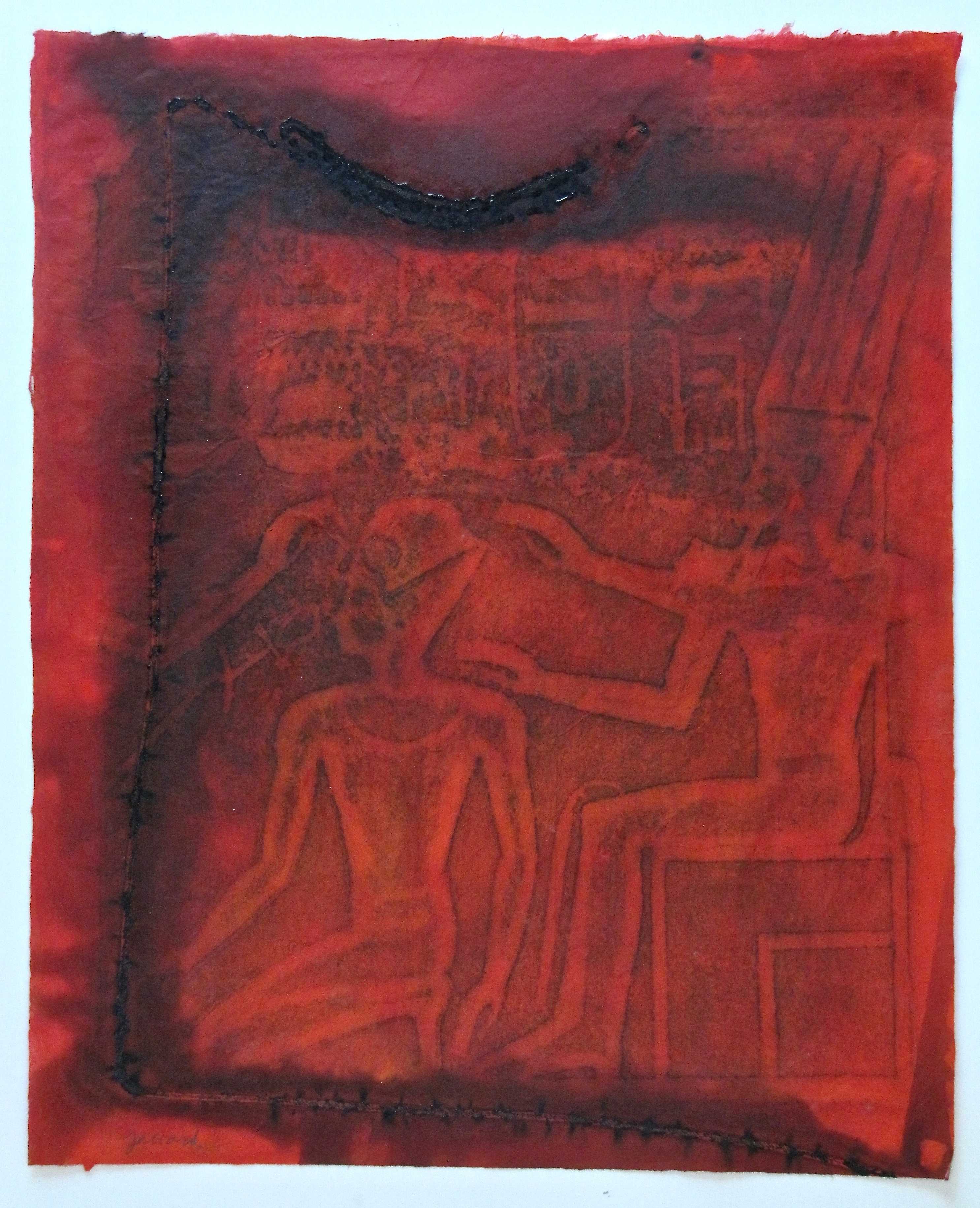 6296  (1986, combustion mèche lente, frottage sur pigment et papier de riz, 59 x 48 cm)